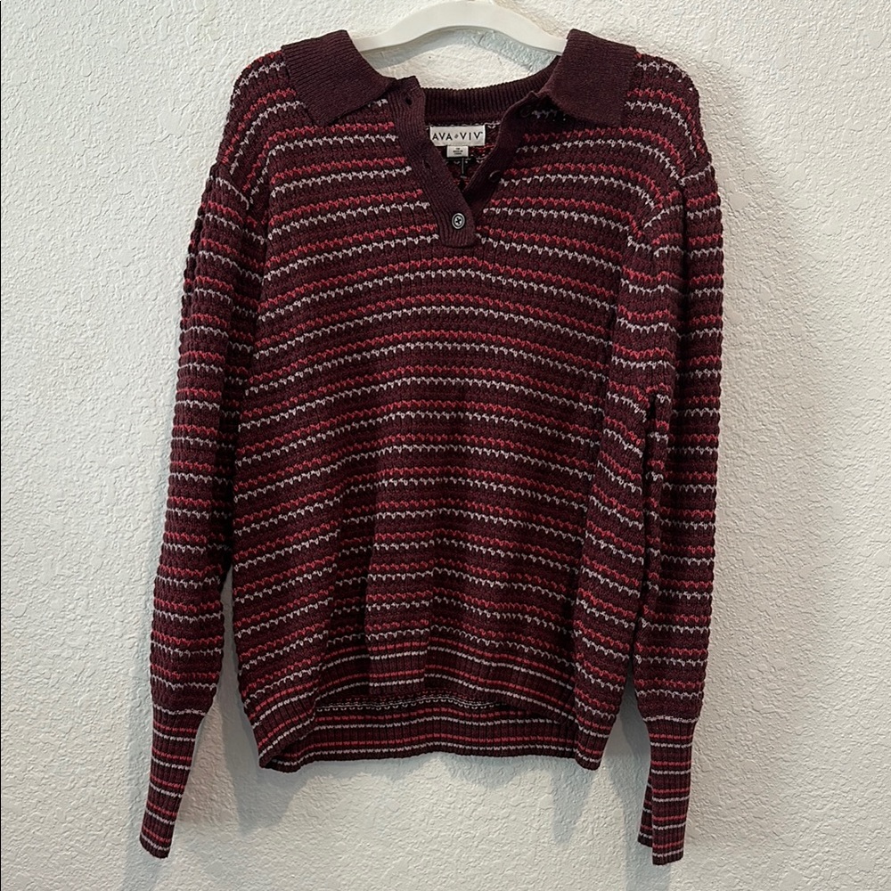 NEW Ava & Viv Red Sweater V-Neck Pullover